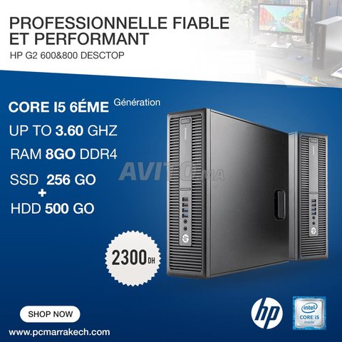 Hp 800 G2 i5-6500  3.60Ghz 8Go 256 SSD Et 500 HDD - 3
