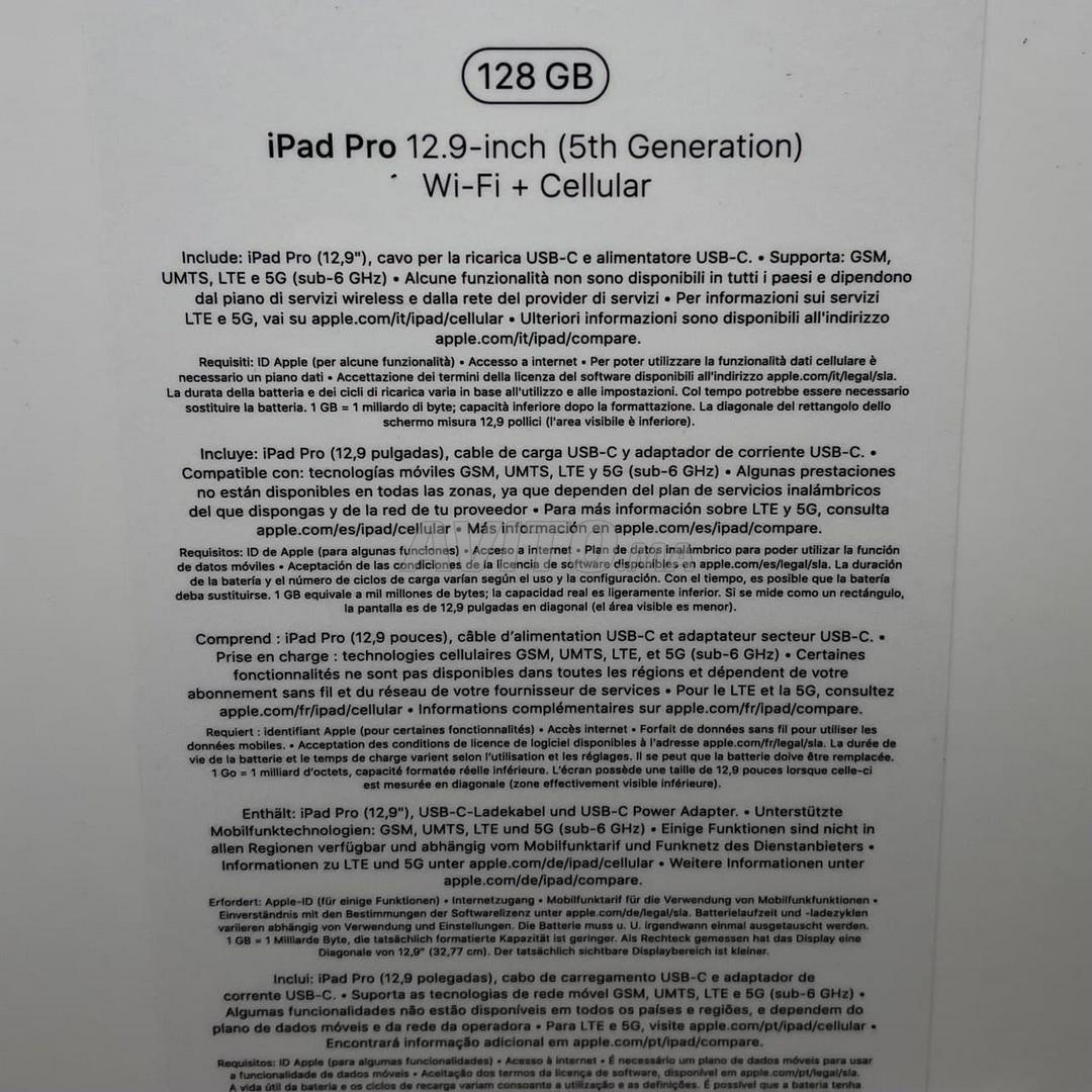 Apple iPad Pro 12.9 M1 2021 128Go 5G 8Go RAM - 2