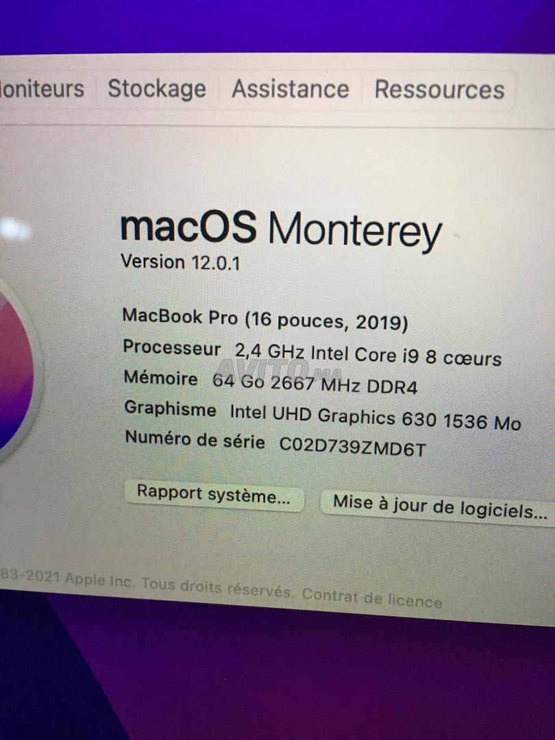 MacBook Pro  Intel Core i9 2.4GHz 64Ram 1To SSD  - 2