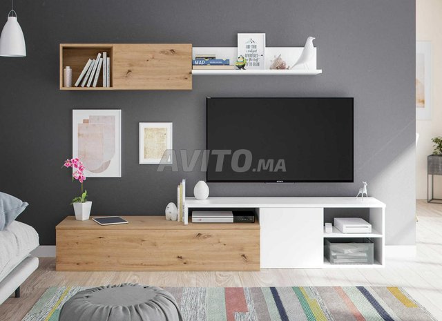 JULIA Meuble TV (Blanc et Chêne) 220 cm - 3