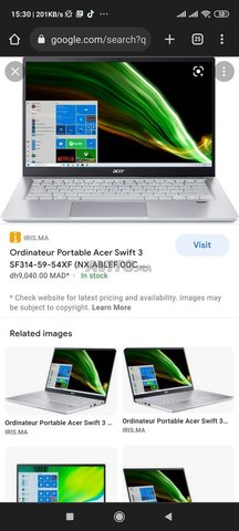 Acer SWIFT 3 512 SSD 8 GB i5 11 ème  - 2