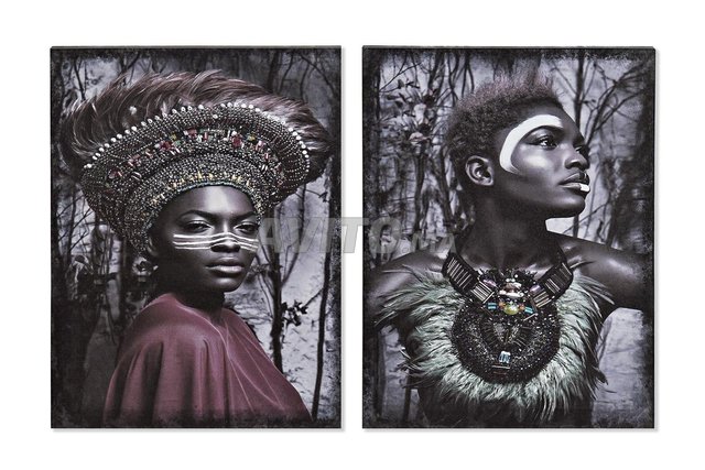 AFRICAINE Set de 2 tableaux en toile 30 x 40 cm - 1