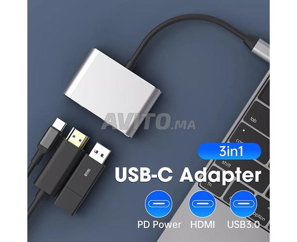 USB-C 3 en 1 vers HDMI et USB 3.0 et port type-c - 1
