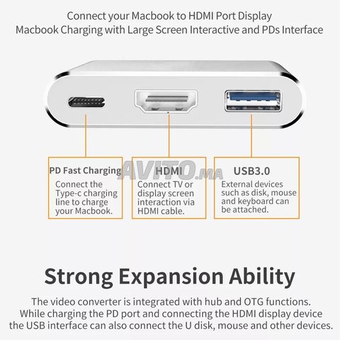 USB-C 3 en 1 vers HDMI et USB 3.0 et port type-c - 2