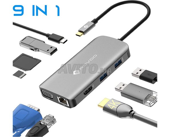 Hub USB C multiport Adaptateur 9 en 1 - VGA - HDMI - 1