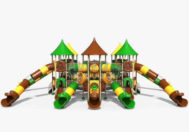 Structure d'extérieur avec toboggans et balançoire - 2
