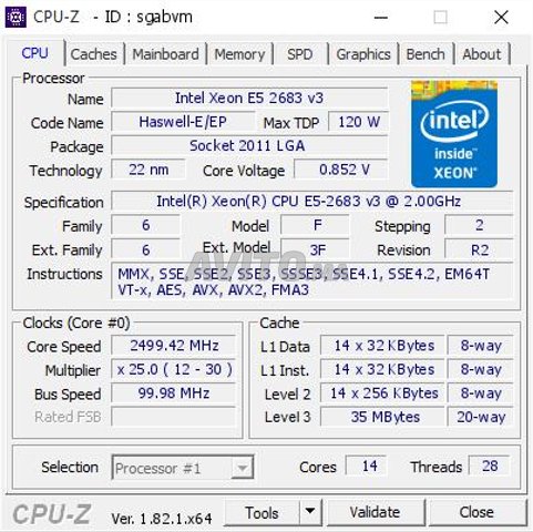 CPU Xeon E5 2683 V3 14 Cores - 28 Threads 35M Cash