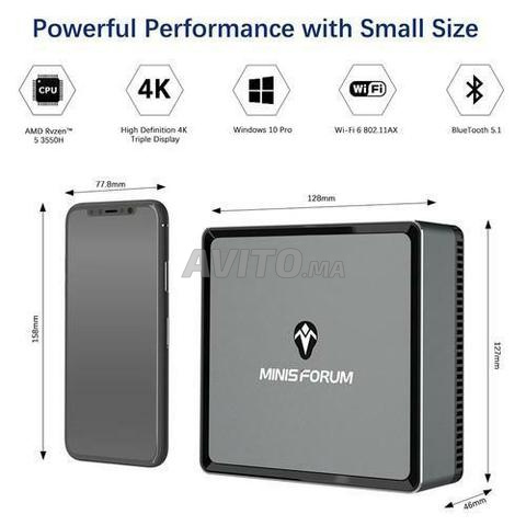 Mini PC AMD Ryzen 5 3550H – Sans RAM Ni SSD – WiFi5, Bluetooth 4.2, Ports USB 3.0, LAN 1000M - 12