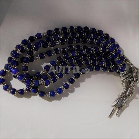 tasbih chapelet 33 perles naturelles d'agate bleu - 2