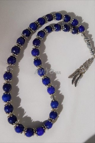 tasbih chapelet 33 perles naturelles d'agate bleu - 3