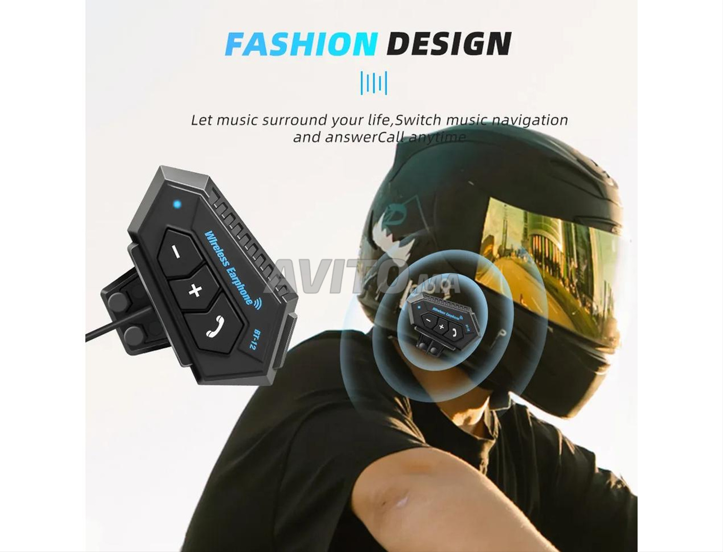 Casque sans fil Bluetooth pour moto, Kit d'appel téléphonique
