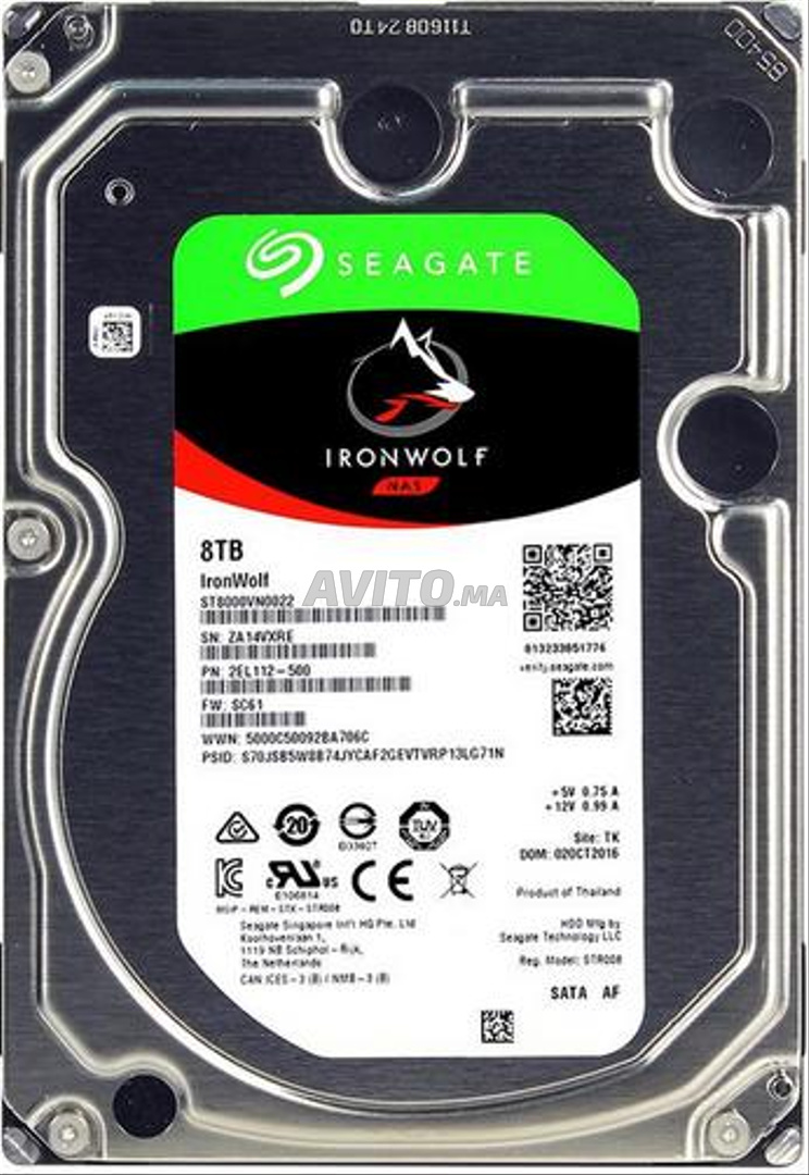 Seagate IronWolf 12 To, Disque dur interne NAS HDD, CMR 3,5 SATA 6 Gbit/s  7 200 tr/min, 256 Mo de mémoire cache, pour NAS RAID, services Rescue