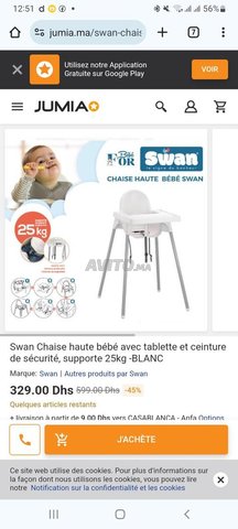 Swan Chaise haute bébé avec tablette et ceinture de sécurité