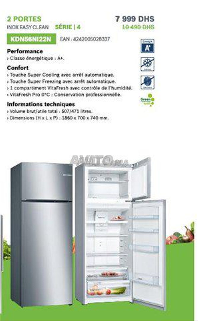 Réfrigérateur BOSCH - No Frost 525/487 litres. - Outillage Maroc