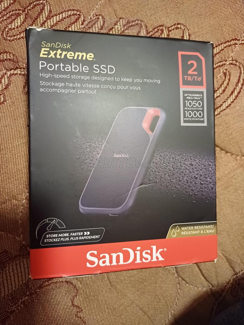 SanDisk Extreme 2 To NVMe SSD, disque dur externe, USB-C, jusqu'à 1 050  Mo/s en vitesse de lecture et 1 000 Mo/s en vitesse d'écriture, résistant à  l'eau et à la poussière
