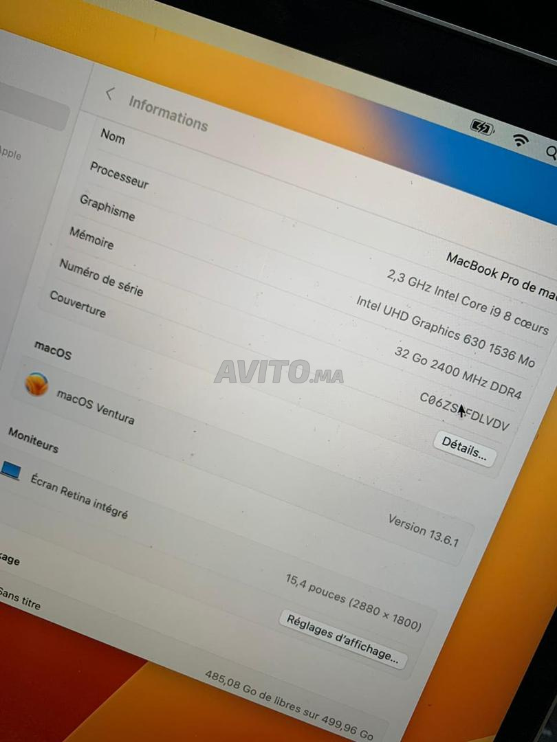 Macbook pro 15 pouces i9 pas cher à vendre au Maroc : (1 Annonces)