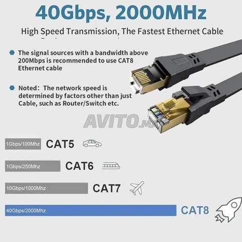 Stock câble RJ45 CAT 8, 2000 MhZ, 40 Gbps, Accessoires informatique et  Gadgets à Casablanca