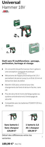 Bosch Marteau perforateur sans fil UniversalHammer 18V avec