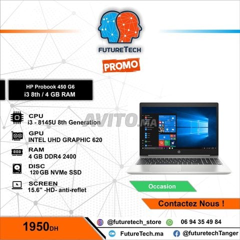 HP ProBook 450 G6 i3-8th /4GB RAM/128 SSD Betery 0
