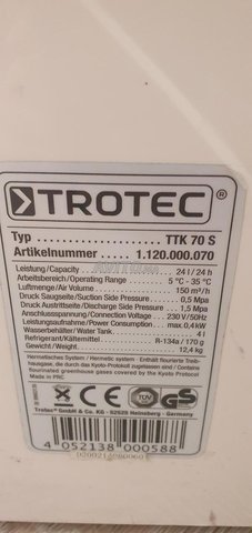 Deshumidificateur trotec ttk 70s 