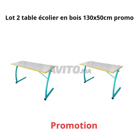 Lot 2 table écolier en bois 130x50cm promo