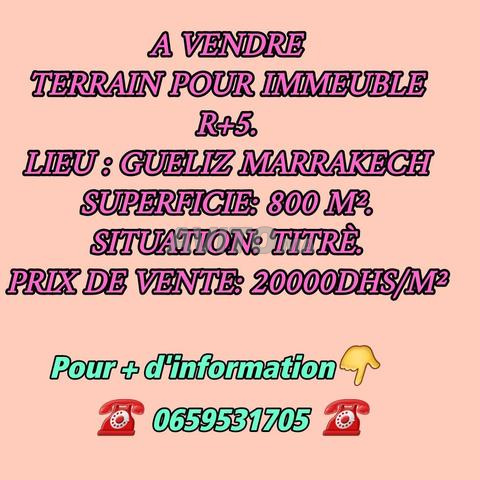 TERRAIN DE 800m2 à GUELIZ EN VENTE