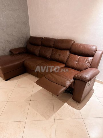 Canapé d'Angle en Cuir Marron 4 Places Extensible