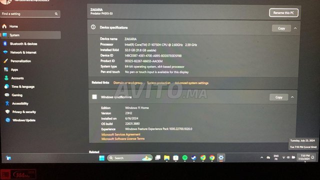 Acer  Predator Gaming i7 10750h-32GB 