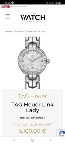 Tag Heuer link lady diamant certié neuve