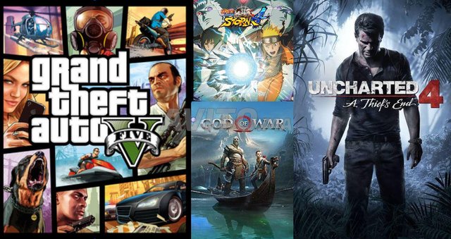 GTA V, UNCHARTED 4, GOD OF WAR, NARUTO SHIPPUDEN 4