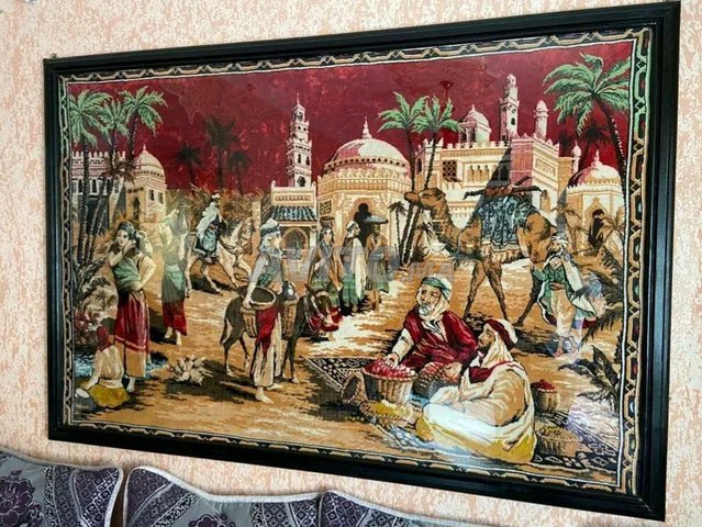 Tableau tapis ancien fait main 1.82m 1.20m