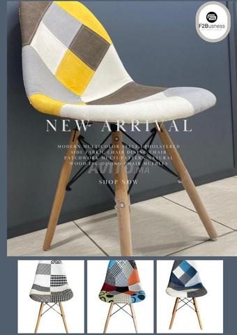  chaise neuve patchwork blanc jaune gris emballée 