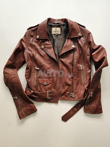 Veste VINTAGE VRAI CUIR MARRON - Femme T 36/38 - 