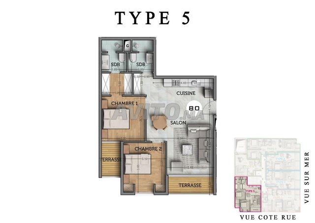 Appartement à vendre 80 m² à Mehdia