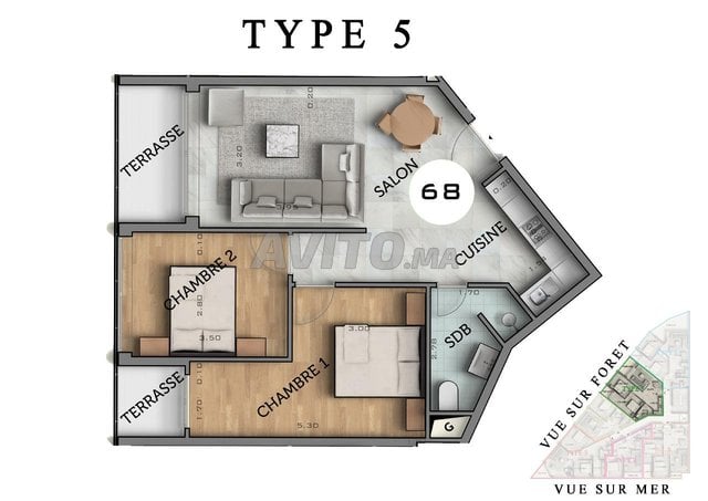Appartement à vendre 68 m² à Mehdia