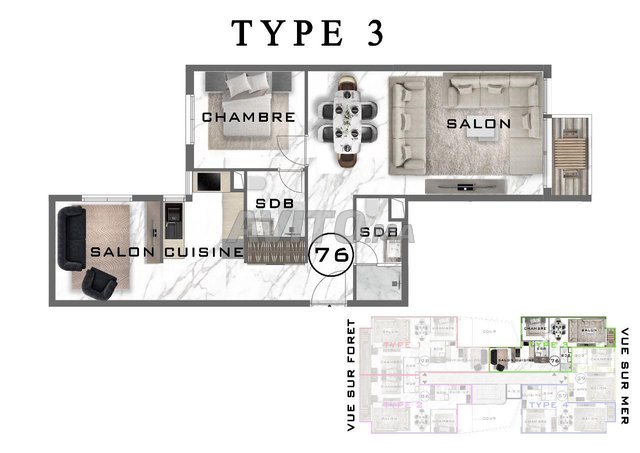 Appartement à vendre 76 m² à Mehdia