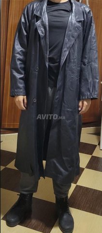 Manteau en vrai cuir noir long - جلد ممتاز