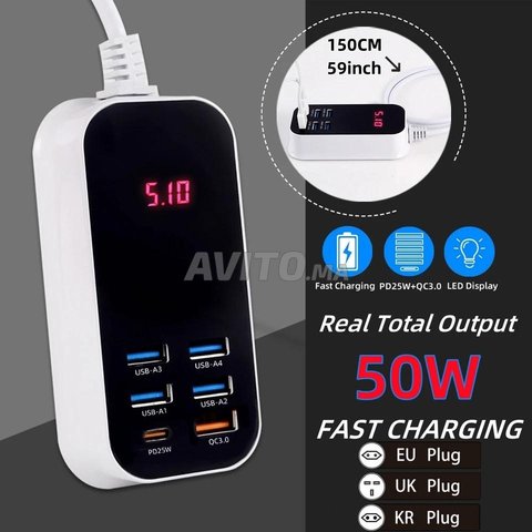 Group chargeur rapide usb 50W 6 ports PD QC 3.0 