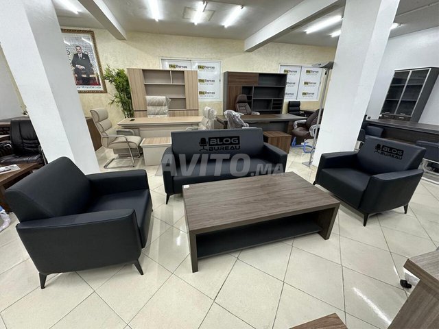 Salon en simili cuir noir, 3 2 places importation