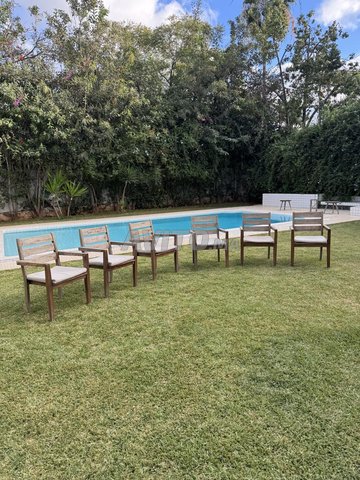 6 chaises de jardin en teck avec coussins