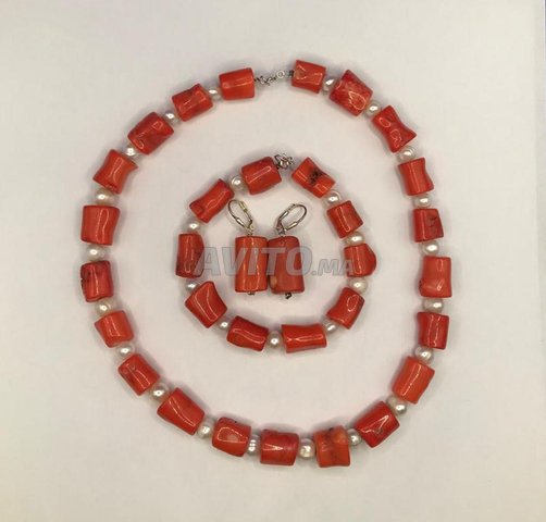 Parure argent 925 et pierres precieuses corail