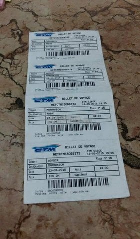 Billet ctm Aller retour Agadir- Rabat