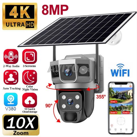 Caméra de sécurité à énergie solaire 8MP Wifi