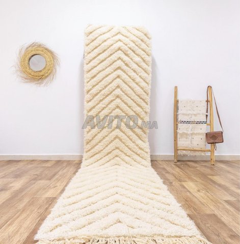 Tapis de couloir laine blanc crème fait main 