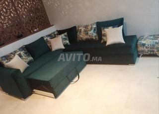 canapé lit d'angle en L vert foncé