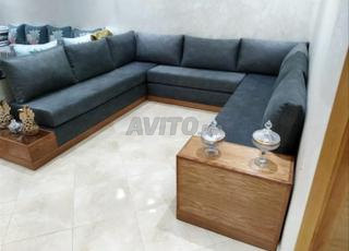 anapé d'angle en tissu gris foncé