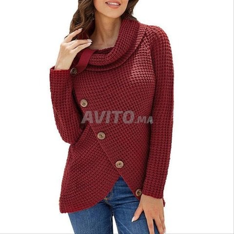 Pull col roulé boutonné pour femme