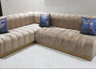 canapé d'angle en velours beige