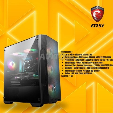 PC Gamer Ryzen 5 3500X, MSI RX 6600, 16 Go RAM