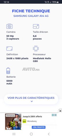 Samsung a14 64 gb 4g bon etat